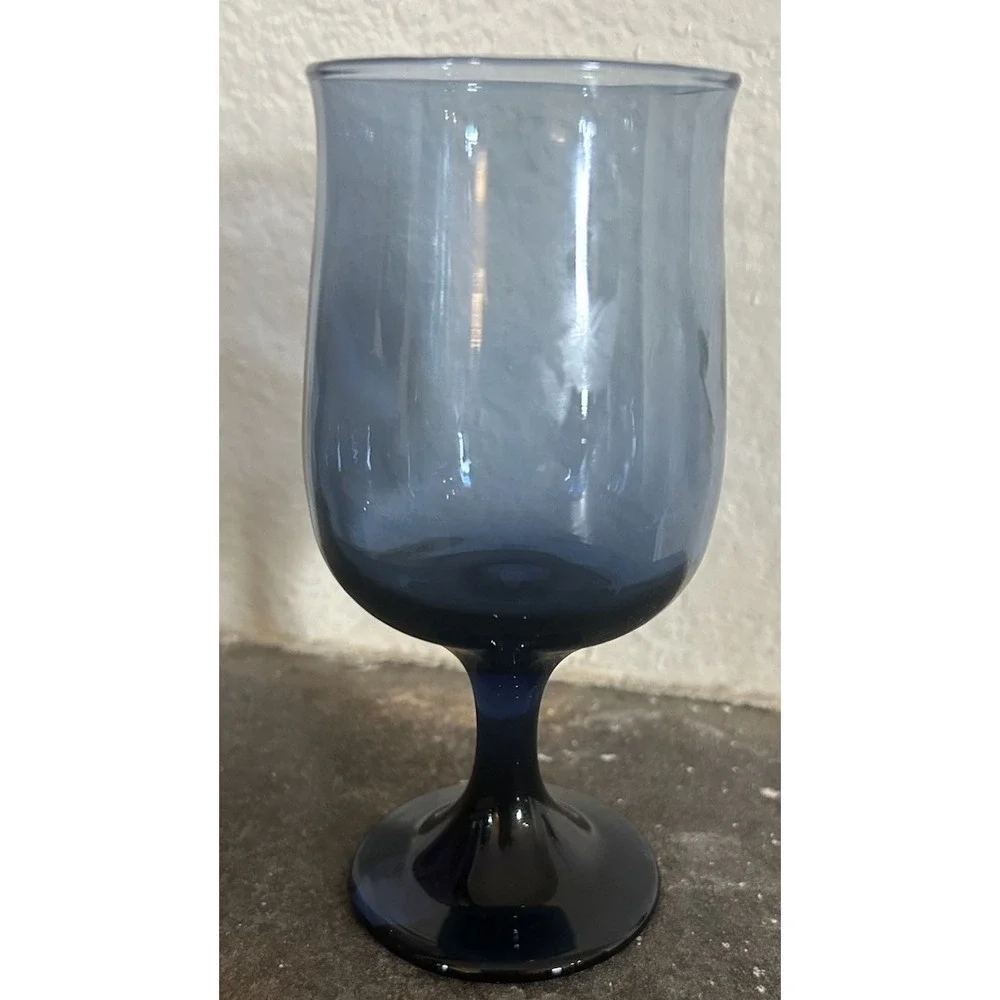 4 Vintage Libbey Connoisseur Dusky Blue Tulip Wine Glasses 6.5